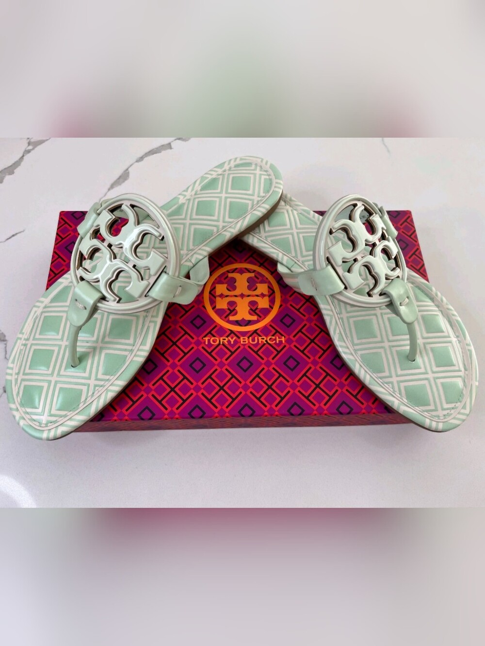 Tory Burch Metal Miller Ivory Meadow Mist Sandals